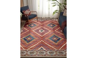 BESTSWEETIE Area Rug 5x7 Rug Machine Washable Non-Slip Low Pile Print Pattern Western Rug for Living Room Bedroom Entryway Tribal Series -Red/Orange