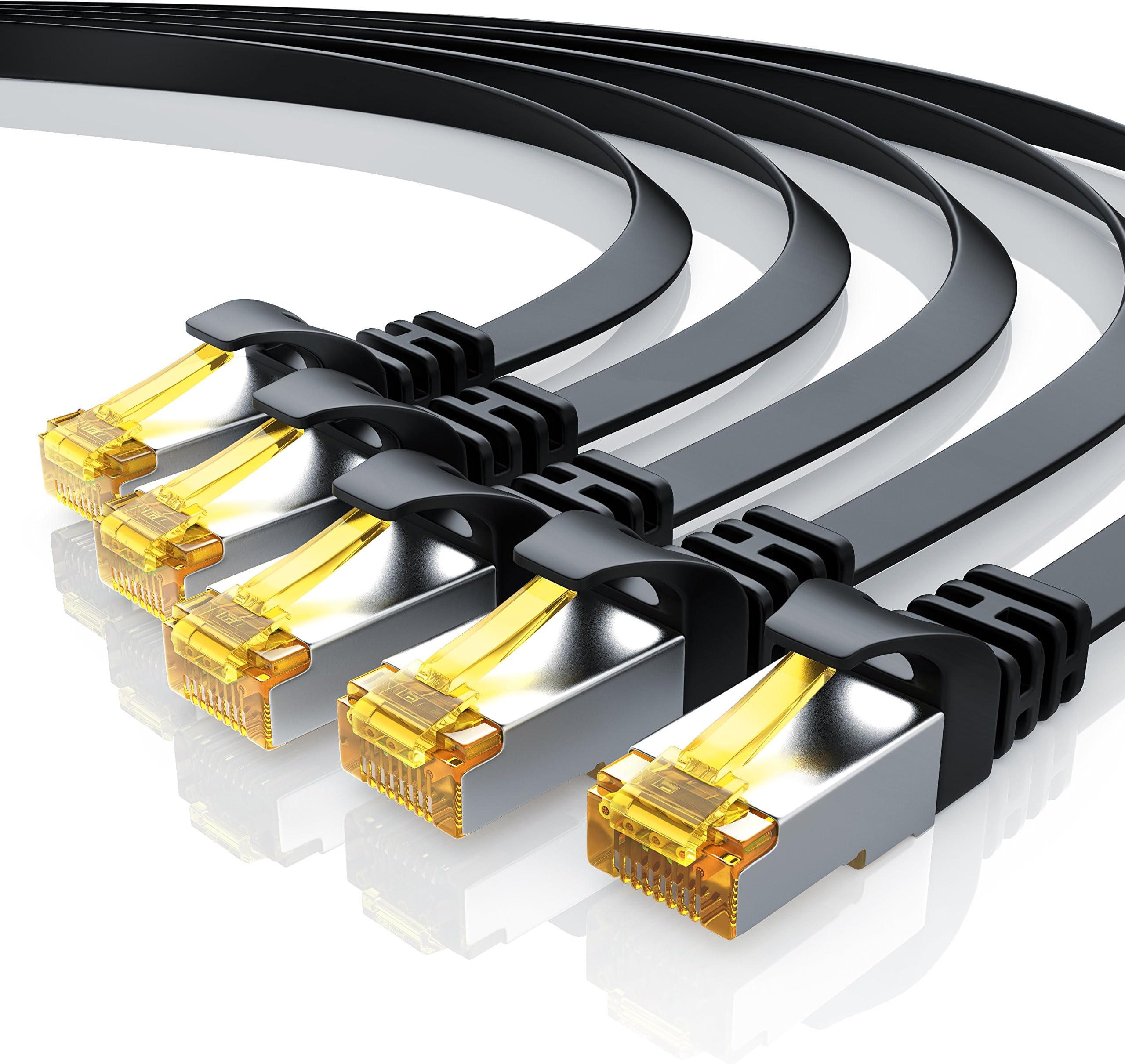 5 x 0,25m CAT 7 Network Cables Flat Design - Ethernet Cables - Gigabit LAN 10 Gbit s - patch cable - flat cable - installation cable- Cat. 7 raw cable U FTP PIMF shielding with RJ45 connector