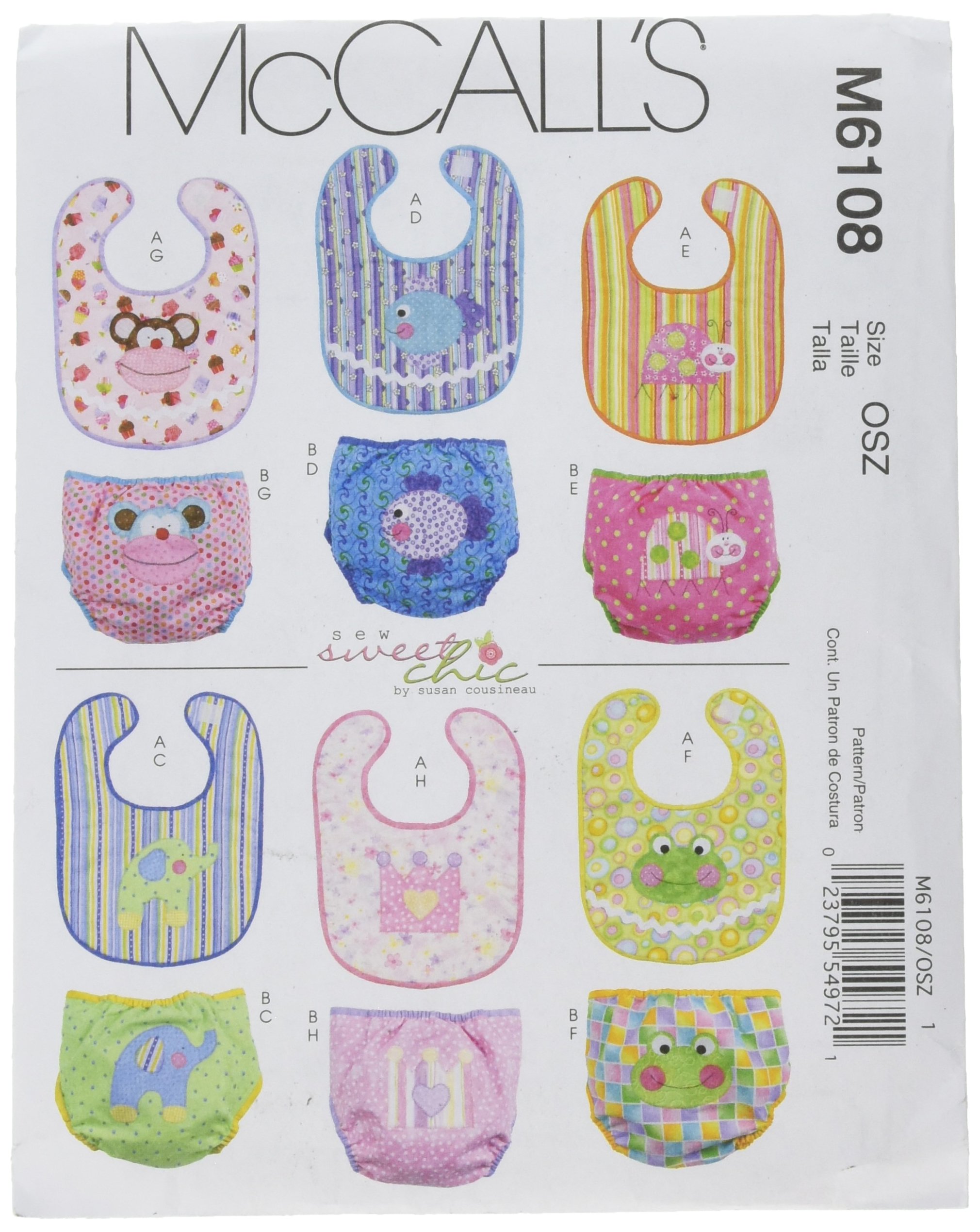 McCall's Patterns M6108 Infants' Bibs and Diaper Covers, Pack of 1, White