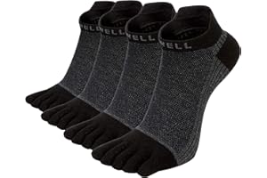 VWELL Cotton Toe Socks Five Finger Socks No Show Crew Athletic Running Socks 4 Pairs,Size 7-11
