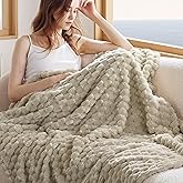 Bedsure Large Throw Blanket for Couch - 350GSM Fluffy Plush Bubble Blanket for Bed Home Room Decor, GentleSoft Cute Fleece Soft Cozy Gifts for Women Girls, Beige, 50x70 Inches