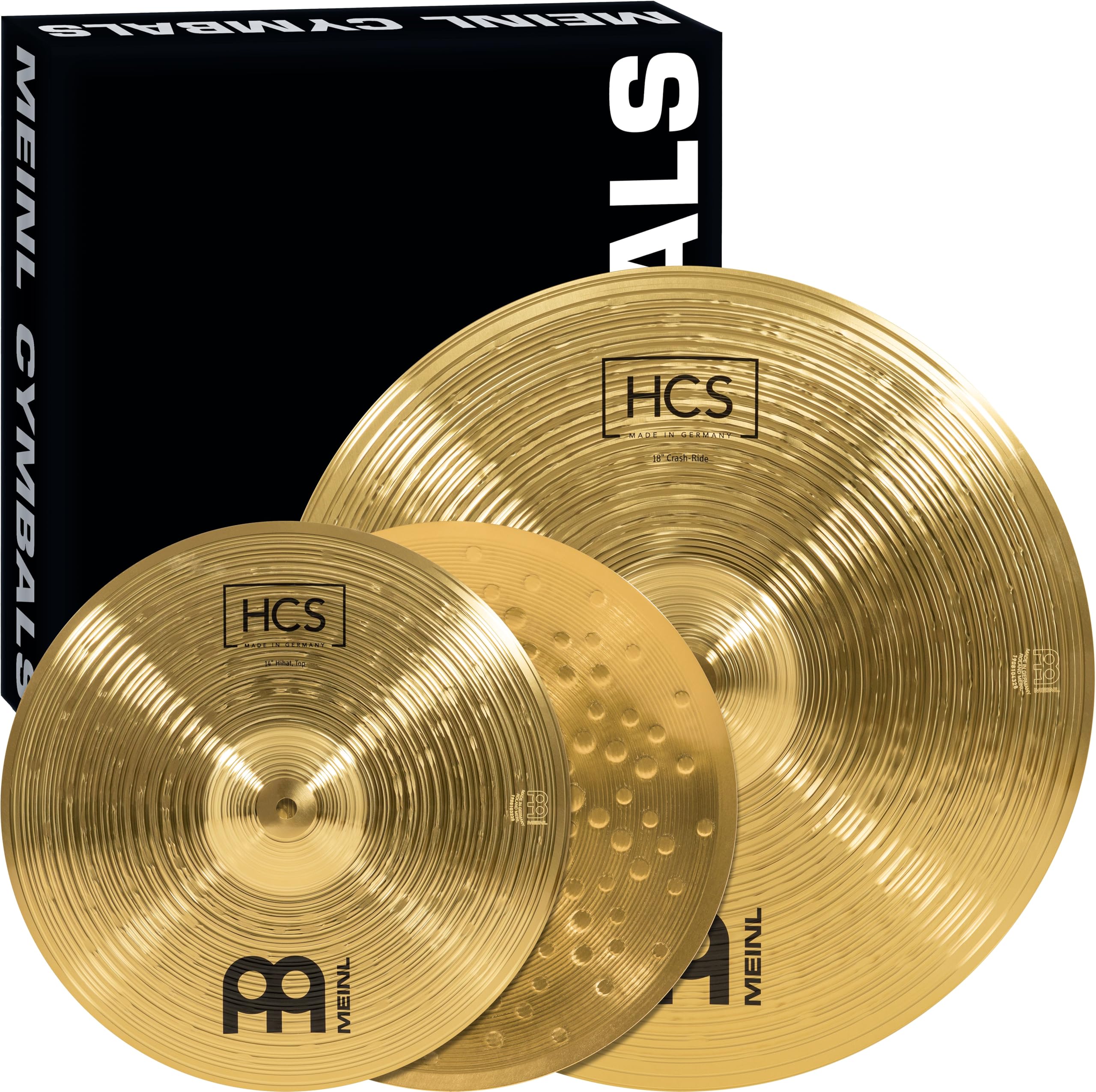 Meinl Cymbals HCS Basic Cymbal Set (Video) Box Pack with 14 inch Hihat and 18 Crash-Ride for Drum Kit (35,56-45,72cm) Traditional Finish Brass (HCS1418)