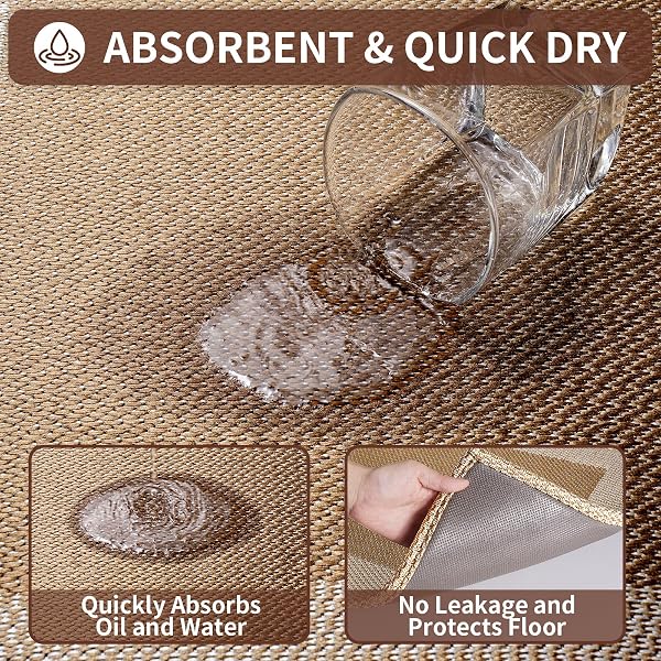 QICAIJIA KITCHEN MATS FOR FLOOR, SUPER ABSORBENT KITCHEN RUGS NON SLIP WASHABLE, SOFT LINEN BRAIDED KITCHEN RUNNER RUG, STANDING MAT KITCHEN SINK MAT, EASY TO CLEAN, BROWN 17X47