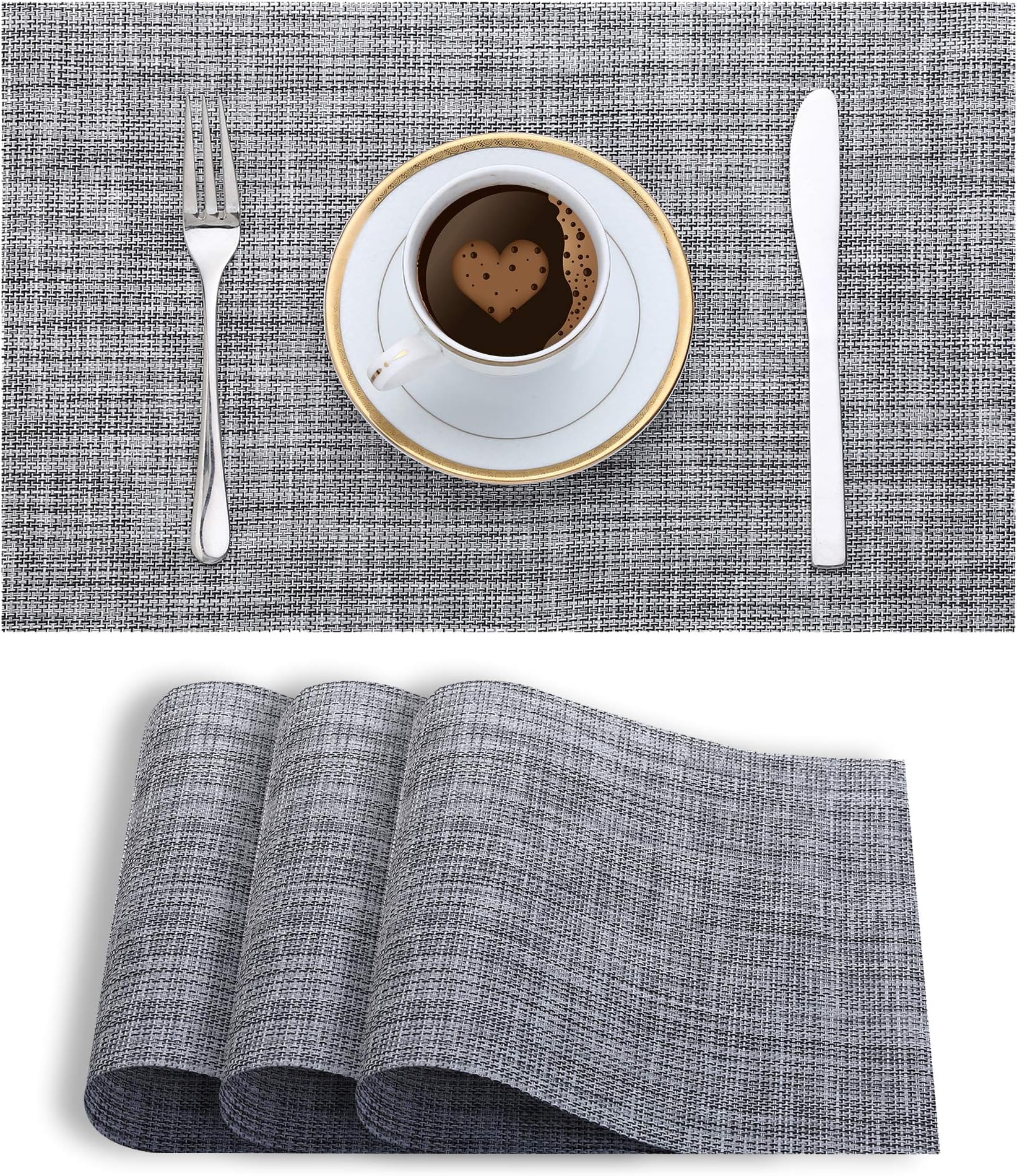 Smile Mom PVC Placemats/Mat for Dining Table Kitchen (Set of 4 Piece). Washable, Waterproof, Plastic (45 X 30 cm, Rich Grey Textured)