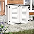 HOMSPARK Storage Shed Weather Resistance, Multi-Purpose Outdoor Storage Cabinet for Backyards and Patios, 26 Cu.ft Capacity Horizontal Storage Shed for Bike, Lawnmower, Trash Cans, Patio Accessories