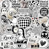 100Pcs Black and White Stickers Aesthetics Girly - Black and White Y2K Decals, Laptop Accessories - Dark Aesthetic Stickers, Downtown, Grunge Decals for Laptop