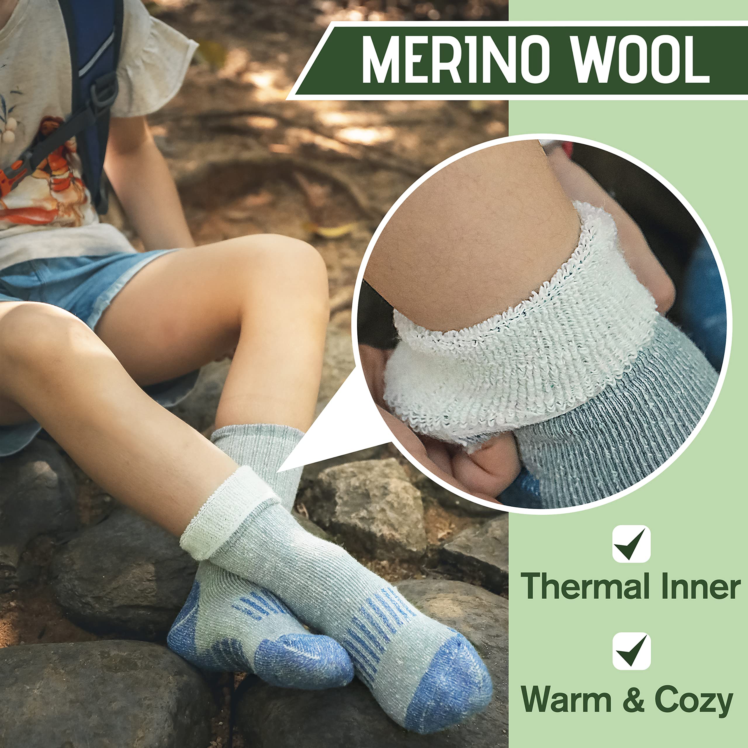 Sandsuced Kids Merino Wool Hiking Socks Girls Boys Toddler Winter Thermal Warm Cozy Boot Thick Cushion Socks 4 Pairs