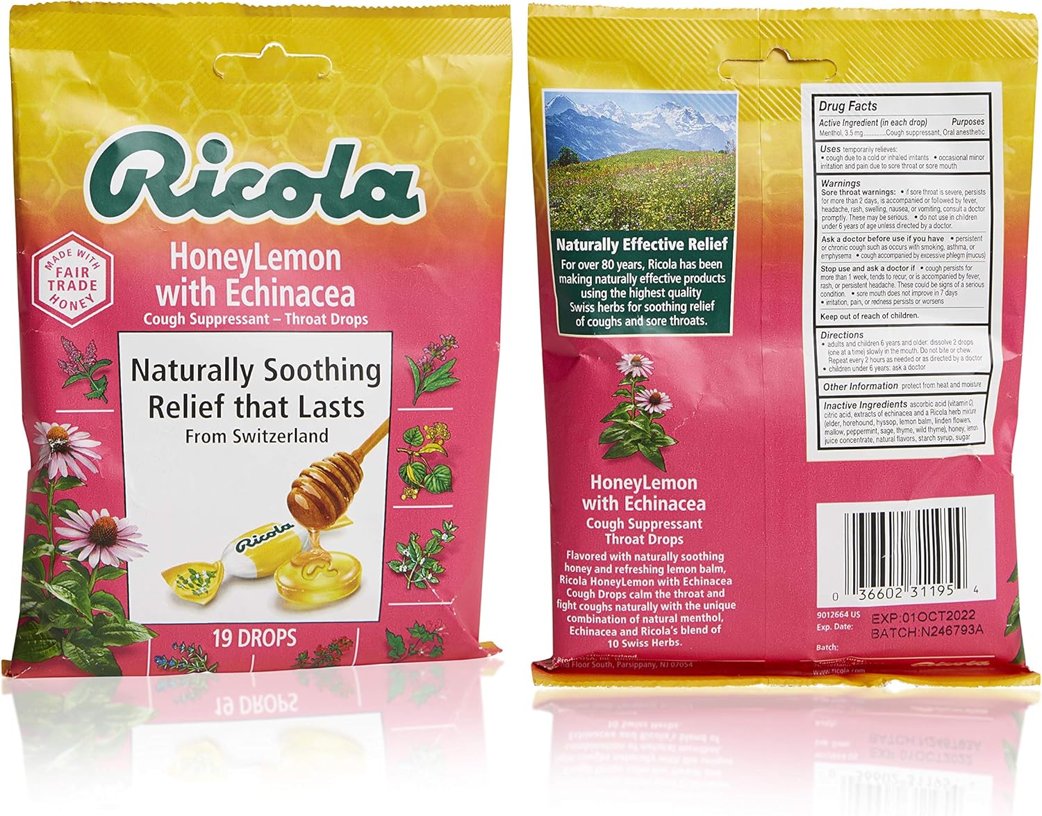 Ricola Cough Suppressant and Throat Drops Variety-Pack, 3-Flavors: Original, Cherry Honey, Honey Lemon with Echinacea: Health & Personal Care