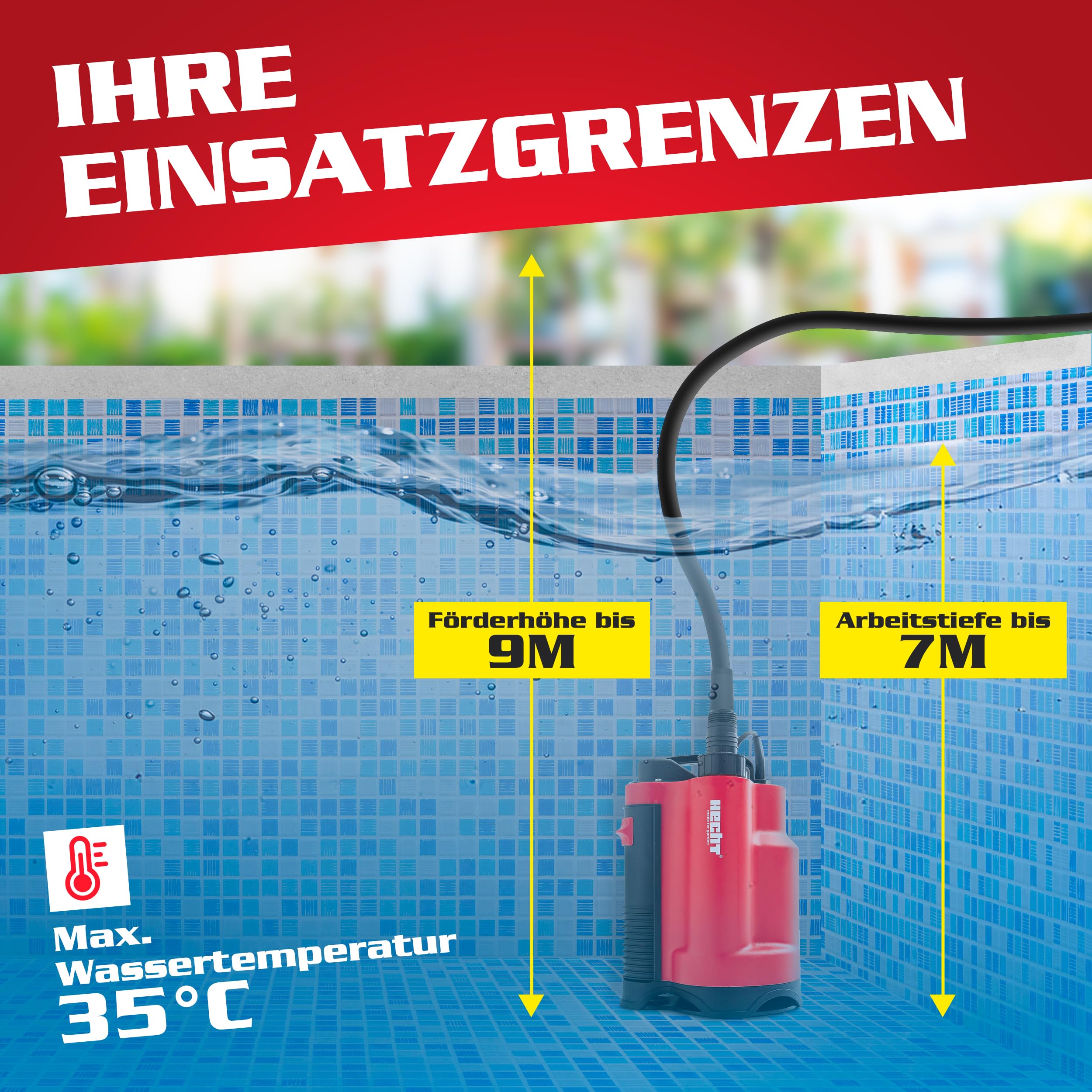 HECHT Tauchpumpe 750 W 13000 l/h bis 9 m Förderhöhe 3