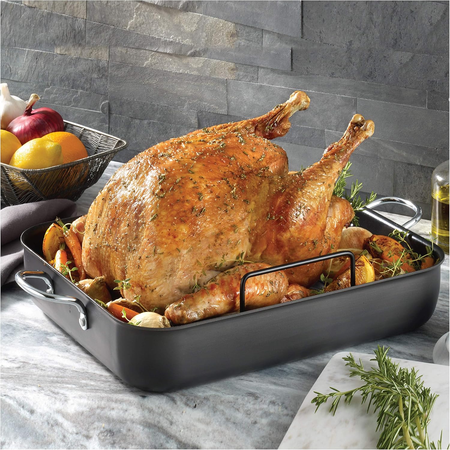 T-fal, Ultimate Hard Anodized, Nonstick 16 In. x 13 In. Roaster with Rack, Black, 16 Inch x 13 Inch, Grey: Kitchen & Dining