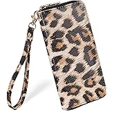 Fanwill Leopard Cow Print Wallet For Women Skull Goth Frog Ladies Cluth Wristlet Wrist strap Long Purse Zip Around Card Holder