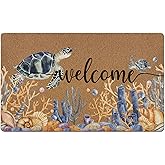 XLDLIOO Beach Welcome Door Mat, Coastal Doormat, Sea Turtle Coral Welcome Front Door Mat Indoor Outdoor Entrance, Ocean Artif