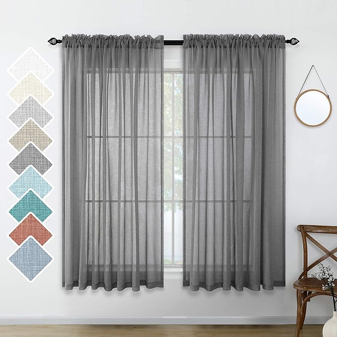 Charcoal Gray Curtains Sheer 45 Inches Long for Kitchen