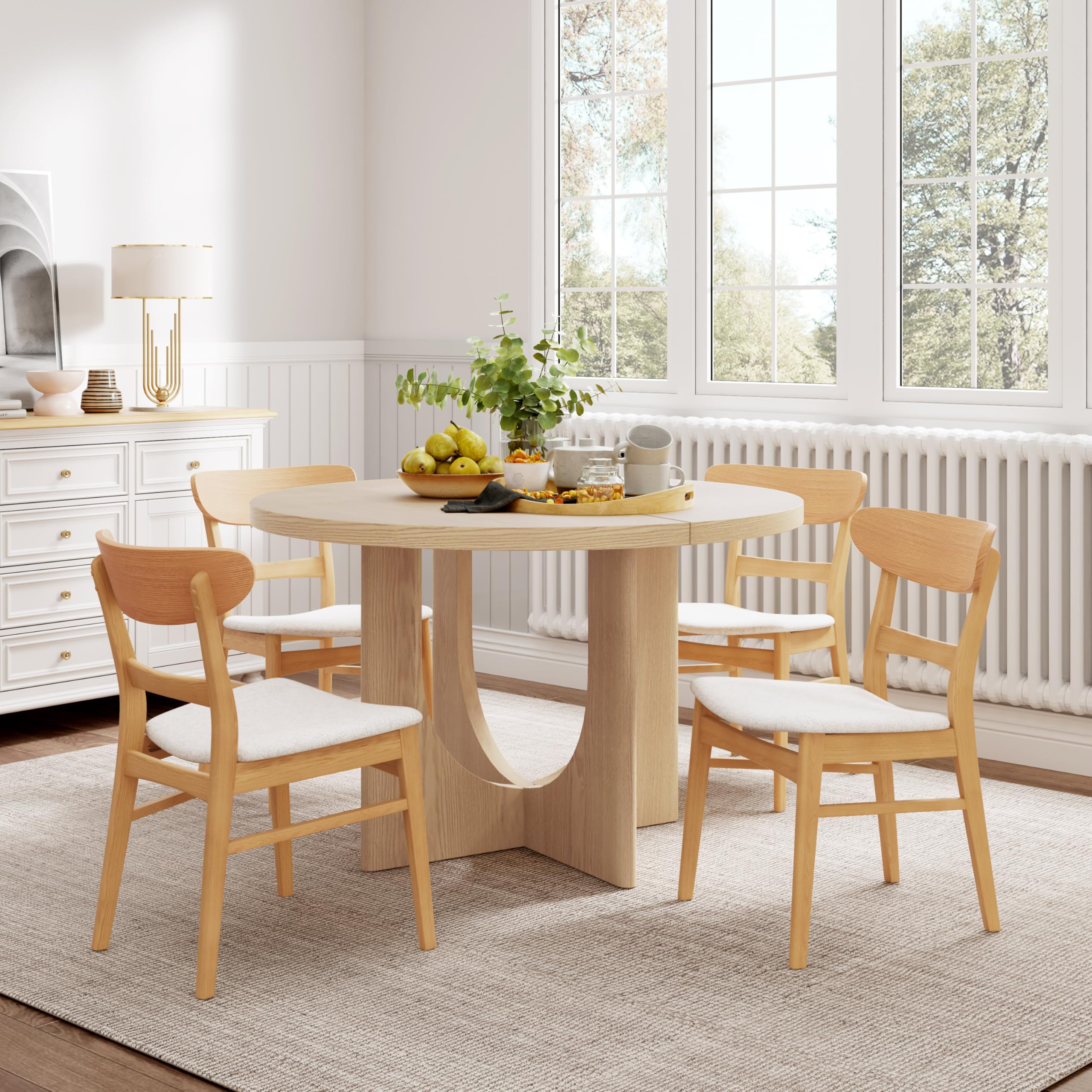 Photo 1 of ***2 CHAIRS ONLY -SELLING AS IS *** Merax 2 Upholstered Chairs, Mid-Century Modern Kitchen with Rubberwood Frame for Kitchen Dining Room, Natural+Beige