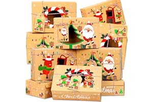 Parma77 12PCS Christmas Cookie Boxes, 8.6" x 5.9" x2.7" Holiday Treat Cookie Tin with Window, Christmas Treat Boxes for Donuts Cupcake Candy Gift Giving