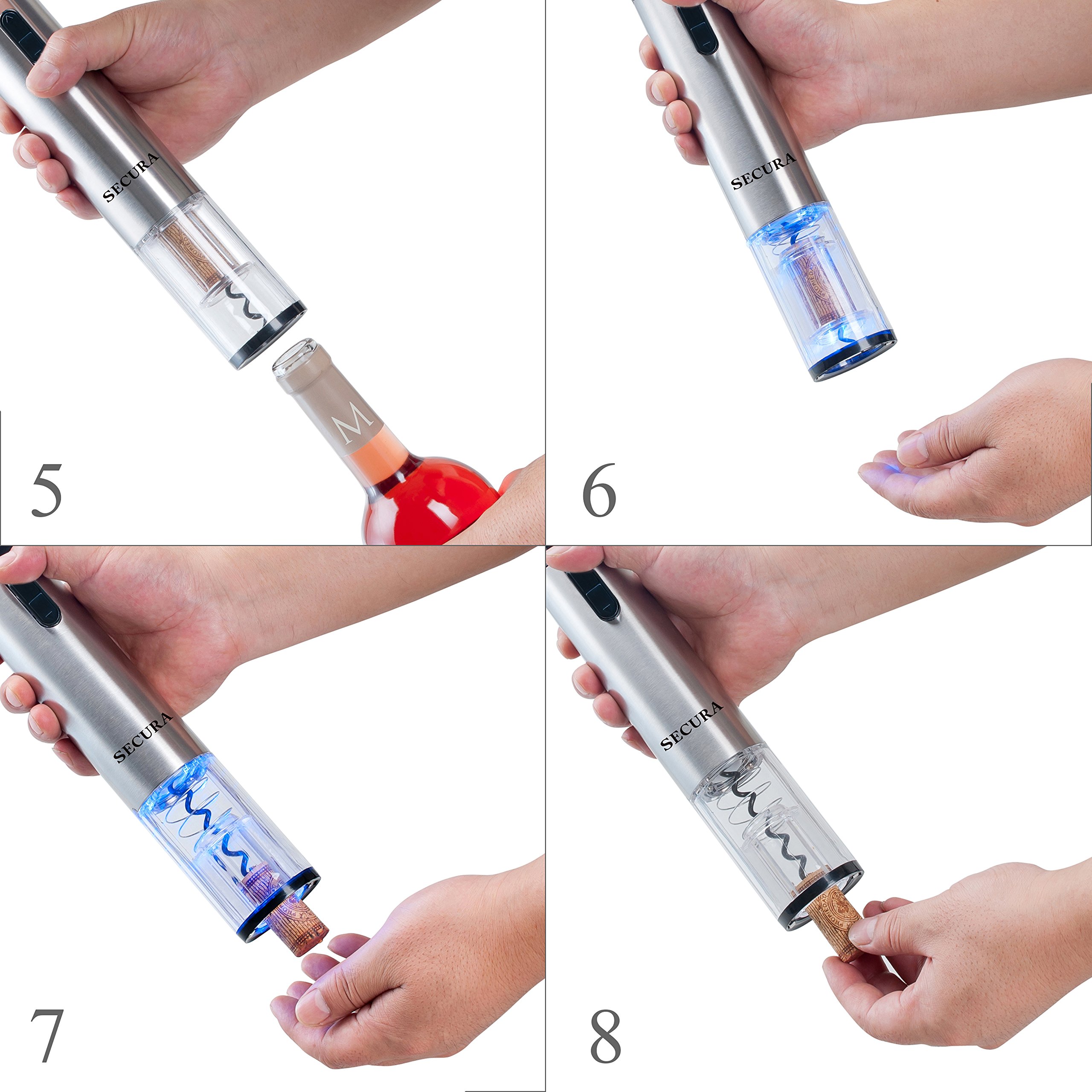 Secura SWO3N Stainless Steel Electric Wine Opener Corkscrew Bottle