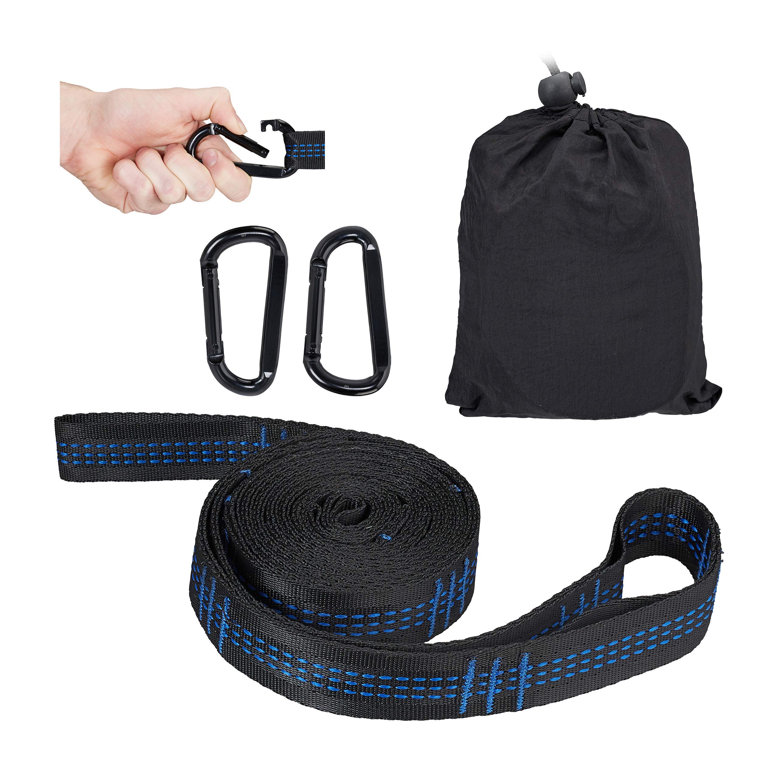 Relaxdays Hammock Straps, Hanging Suspension Swing Kit, Garden & Outdoor, Holds 200 kg, 2 x Snap Hooks & Straps, Black