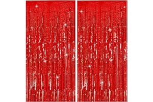 K.E.J. Tinsel Curtain Party Backdrop Red Birthday Decorations 2 Packs Glitter Foil Fringe Curtain Party Decor Streamers Photo Booth for Birthday Christmas Wedding Halloween Graduation Decorations