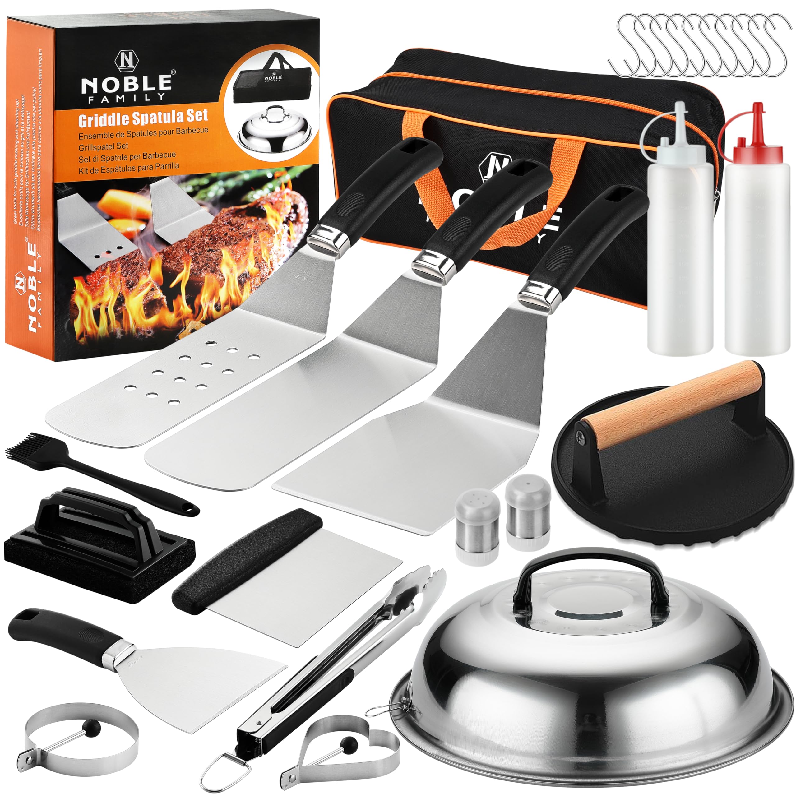 Photo 1 of N NOBLE FAMILY 27 PCS Griddle Accessories Kit, Flat Top Grill Accessories Set for Camping, Professional Griddle Spatula Set with Melting Dome, Burger Press for Outdoor BBQ Cooking