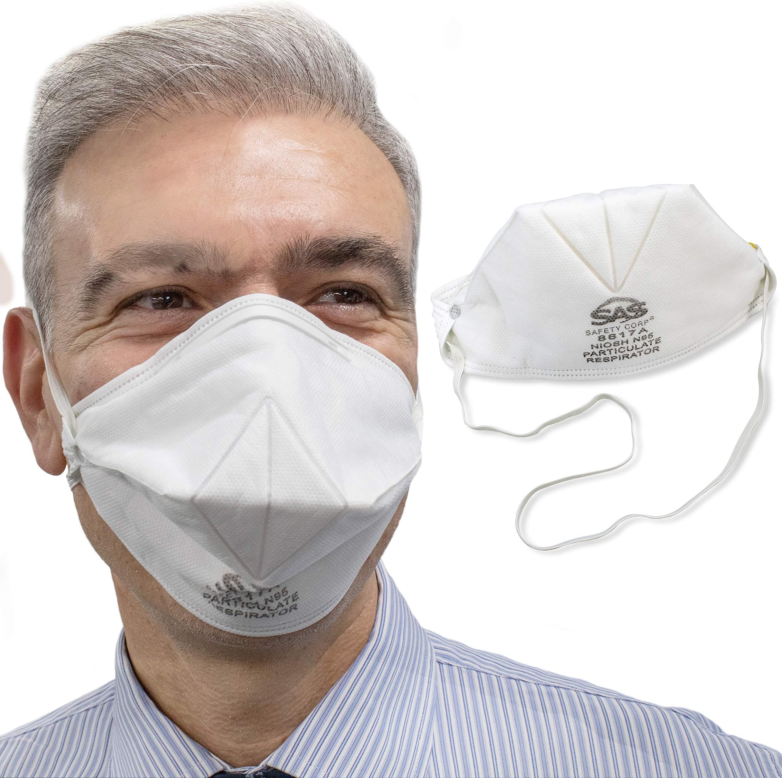 N95 Particulate Flat Fold Face Mask Respirator - NIOSH Approved - With Adjustable Strap - Single Mask