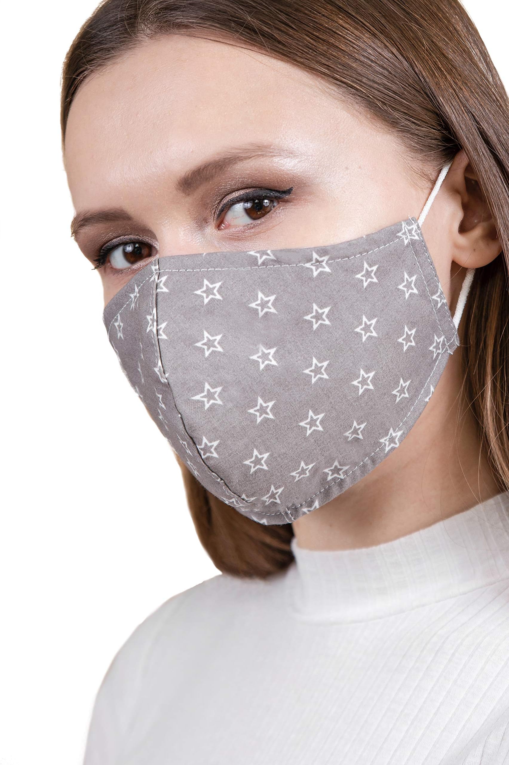 IDentity Lingerie Washable Face Mask Made in UK with Filter Pocket Triple Layer 100% Cotton Reusable Cute Unisex Grey Filter Cover Masks Ear Loops (White Floral)
