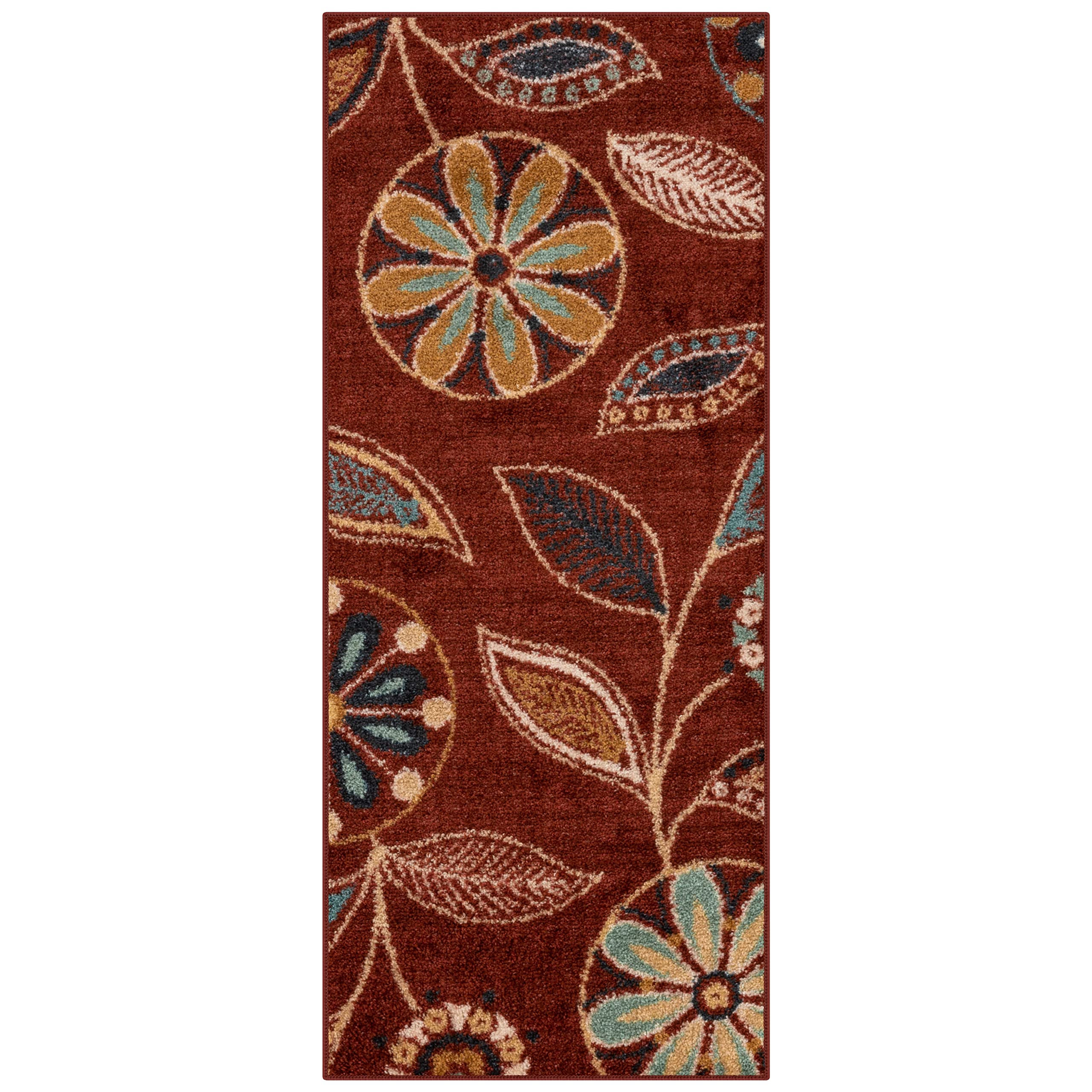 Photo 1 of Maples Rugs Reggie Floral Runner Rug - Made in USA - Washable, Non Slip Indoor Carpet for Kitchen, Hallway, and Laundry Room, 2' x 5', Merlot