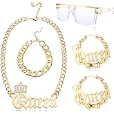 THUNARAZ 80s/90s Hip Hop Queen Costume Kit for Women Rapper DJ Punk Rapper Costume Jewelry Accessories Set