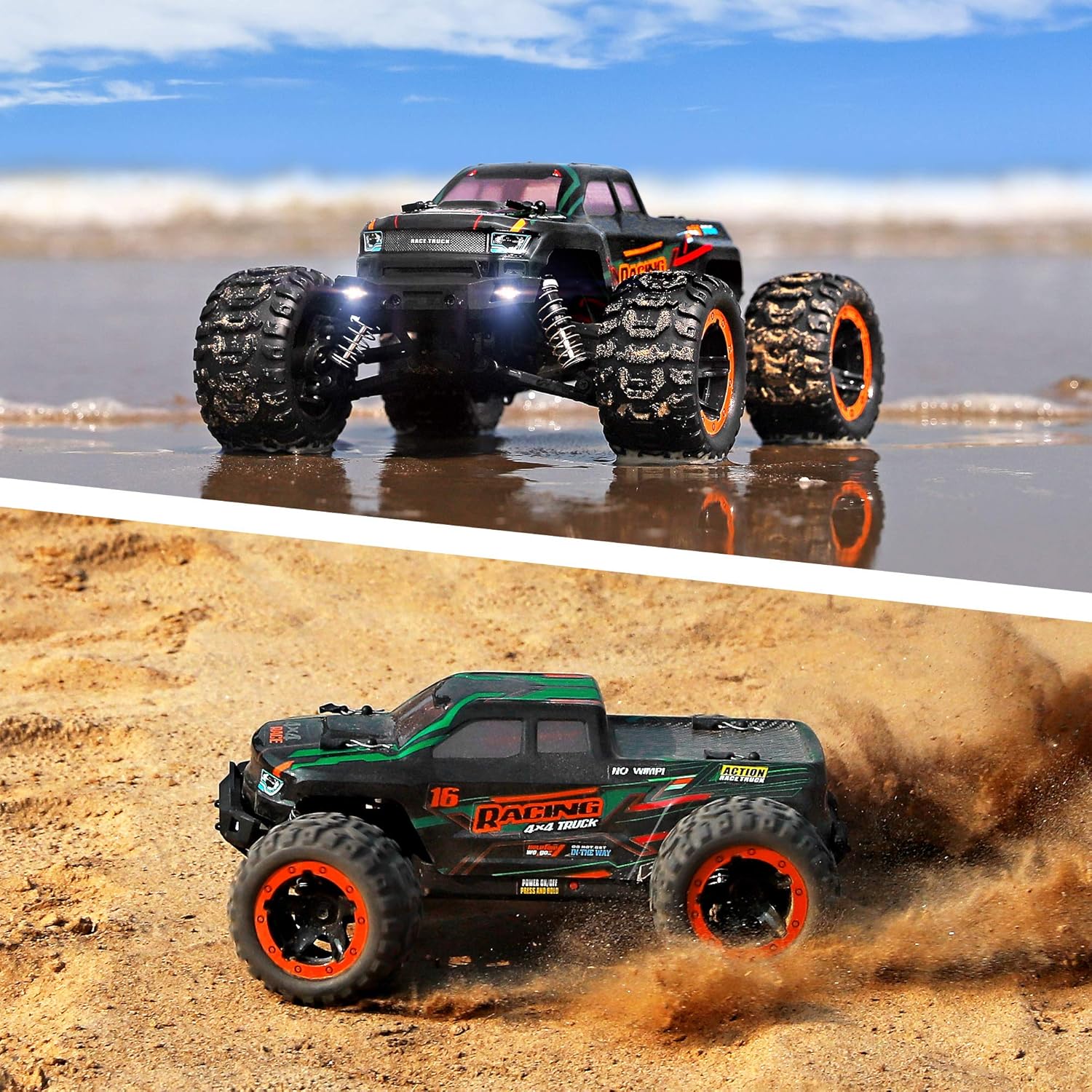 Remote Control Car 16889, 1:16 Scale 2.4Ghz RC Cars 4x4 Off Road Trucks, Waterproof RTR RC Monster Truck 36KM/H, Remote Controlled Toys for Kids and Adults with 2 Batteries 35+ mins Play: Toys & Games