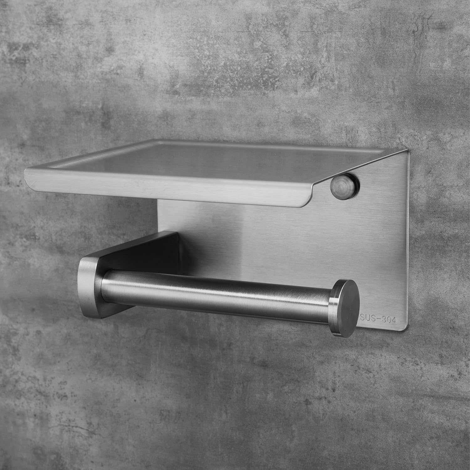 Polarduck Toilet Roll Holder, Self Adhesive Toilet Paper Roll Holder with Shelf, Wall Mounted Without Drilling, Polished Stainless Steel: Home & Kitchen