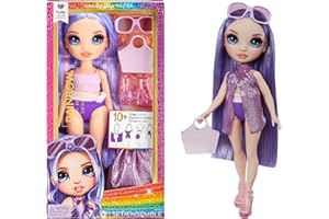 Rainbow High Swim & Style Violet, Purple 11" Fashion Doll with Shimmery Wrap to Style 10+ Ways, Removable Swimsuit, Sandals, Fun Play Accessories, Great Toy Gift for Girls Kids Ages 4-12 Years