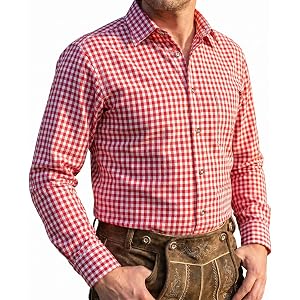 Arshman Oktoberfest Shirt for Men - Mens Red and White Gingham Bavarian Trachten Shirts Best with Lederhosen – Sizes S to 2XL