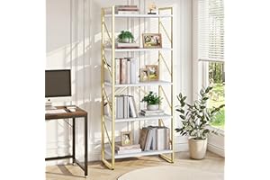 Shintenchi 5 Tiers Bookshelf, Classically Tall Bookcase Shelf,Industrial Book Rack,Modern Book Holder in Bedroom/Living Room/