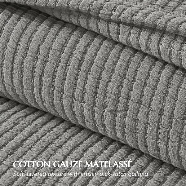 EVERGRACEHOME COTTON GAUZE KING BEDSPREAD, ULTRA SOFT PREWASHED PICK STITCH MATELASSÉ COVERLET, LIGHTWEIGHT TEXTURED OVERSIZED KING QUILT BEDDING SET FOR ALL SEASON, WITH 2 SHAMS, FOG GRAY