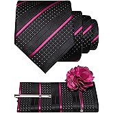 JEMYGINS Mens Striped Tie and Lapel Pin Necktie Pocket Square with Tie Clip Sets for Business Casual 4PCS