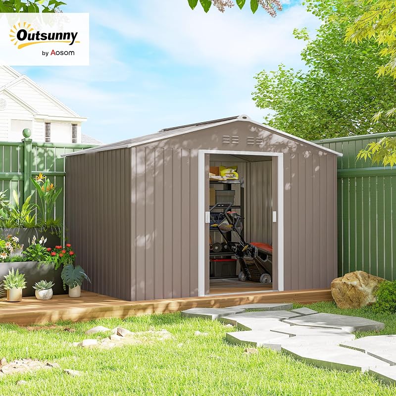 Abrigo de jardim exterior 4,9 m² 277x195x192 cm Cinzento claro