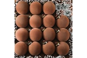 Liliful 15 Pcs Velvet Christmas Balls Bulk Flocked Christmas Tree Ball Ornaments Plastic Xmas Decorative Hanging Ornaments(Brown,3.15 Inch)