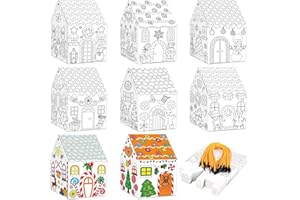 80UncleKimby Christmas Gingerbread House Coloring Kit Color Your Own Cardboard Houses with Twines Xmas DIY Crafts Classroom A