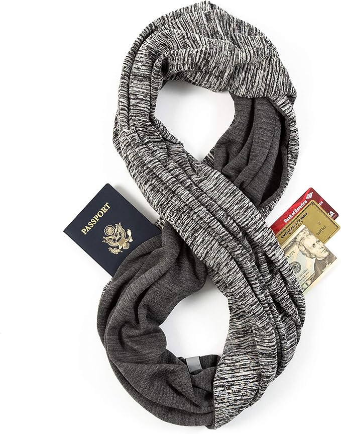 Travel Scarf Infinity Scarf With Zipper Pocket & Customizable Snaps
