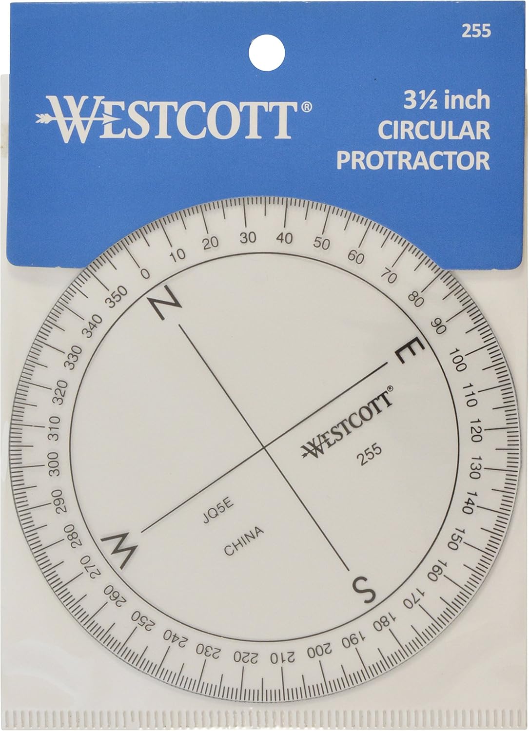 Westcott 3 1/2-Inch 360 Degree Compass Protractor, Transparent (255), Clear : Office Products