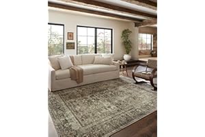 Loloi x Magnolia Home by Joanna Gaines Sinclair SIN-01 Collection Machine Washable Area Rug, 8'-6" x 11'-6" Pebble/Taupe Rectangular 0.25" Thick