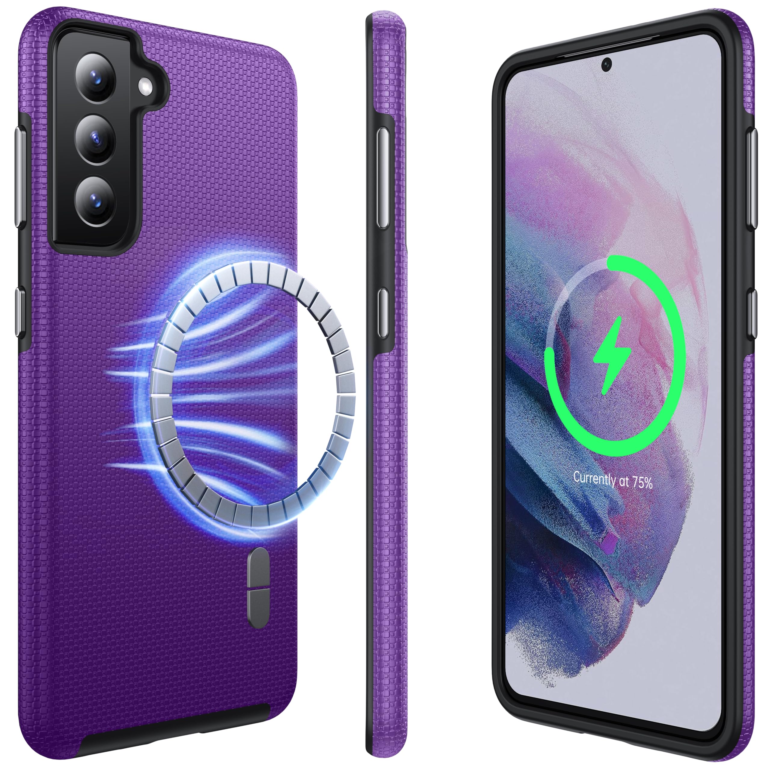 NJROW Strong Magnetic for Samsung Galaxy S21 Plus Case Compatible with MagSafe [2024 Upgrad][Dual Layer Heavy Duty][Military Shockproof] Rugged for Samsung Galaxy S21 Plus Phone Case Slim,Purple