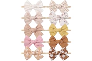 doboi 10PCS Baby Girls Headbands Hair Bows Nylon Linen Hairbands Handmade Hair Accessories for Newborn Infant Toddlers Little Girl and Kids 3.5Inches