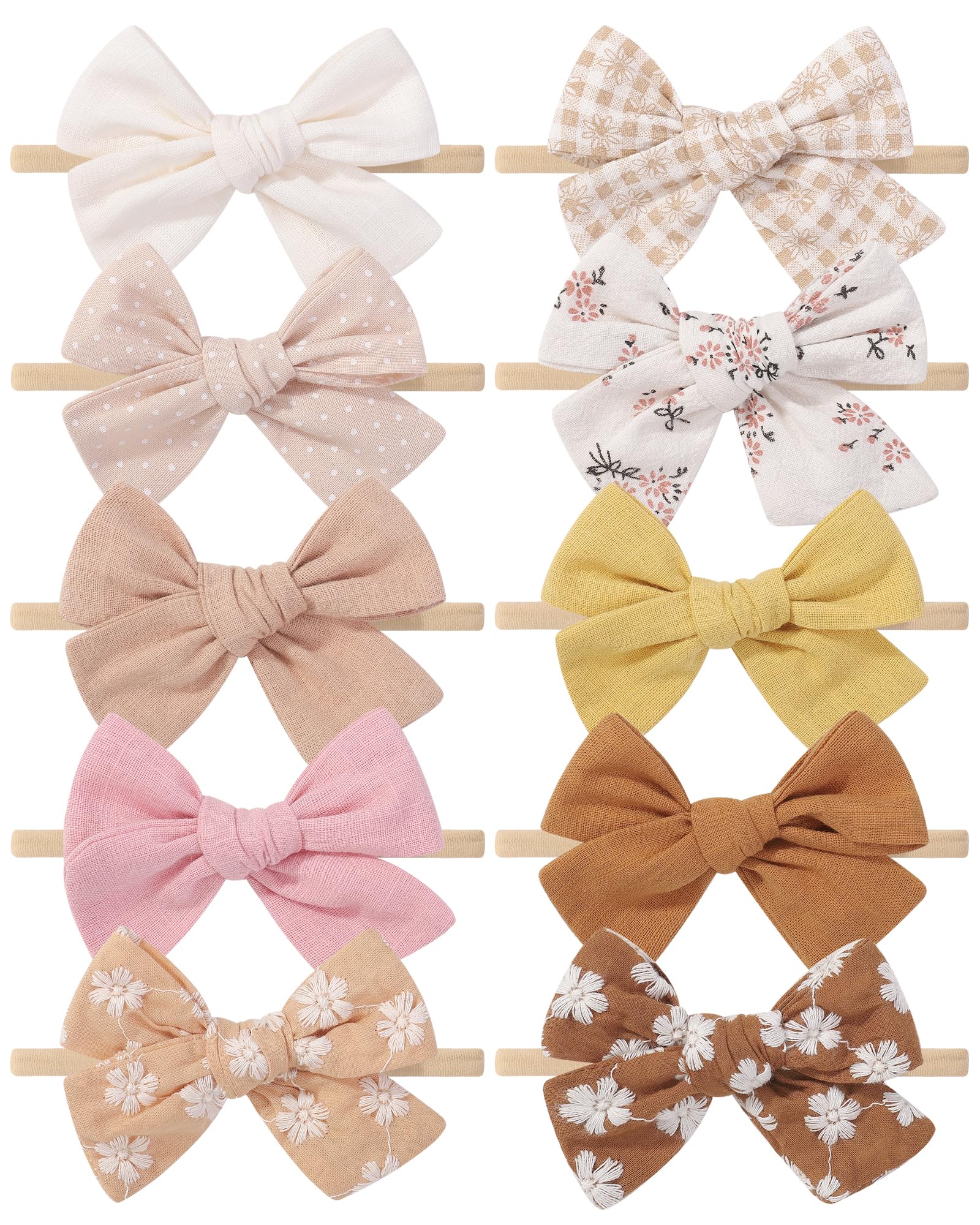Photo 1 of doboi 10PCS Baby Girls Headbands Hair Bows Nylon Linen Hairbands Handmade Hair Accessories for Newborn Infant Toddlers Little Girl and Kids 3.5Inches