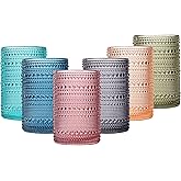 JOVGANK Colored Vintage Hobnail Drinking Glasses Set of 6, Water Tumbler 15oz, Kitchen & Bar Beaded Highball Glasses, Beverage Glass Cups for Water, Beer, Juice, New Year gifts