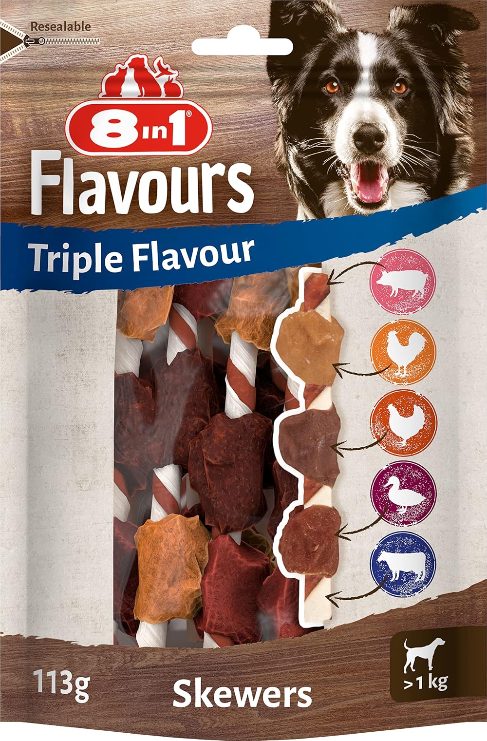 8in1 8in1 Triple Flavour Skewers Chew Sticks for Dogs 113g 6 Pieces