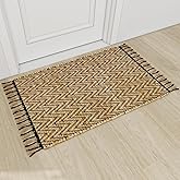 Eco Crave Handmade Jute Entryway Rug 2x3 ft – Brown & Black Leher Pattern Welcome Mat, Natural Hand-Woven Low Pile Non-Slip Doormat for Indoor Outdoor, Farmhouse Boho Area Rug, 24x36 Inches