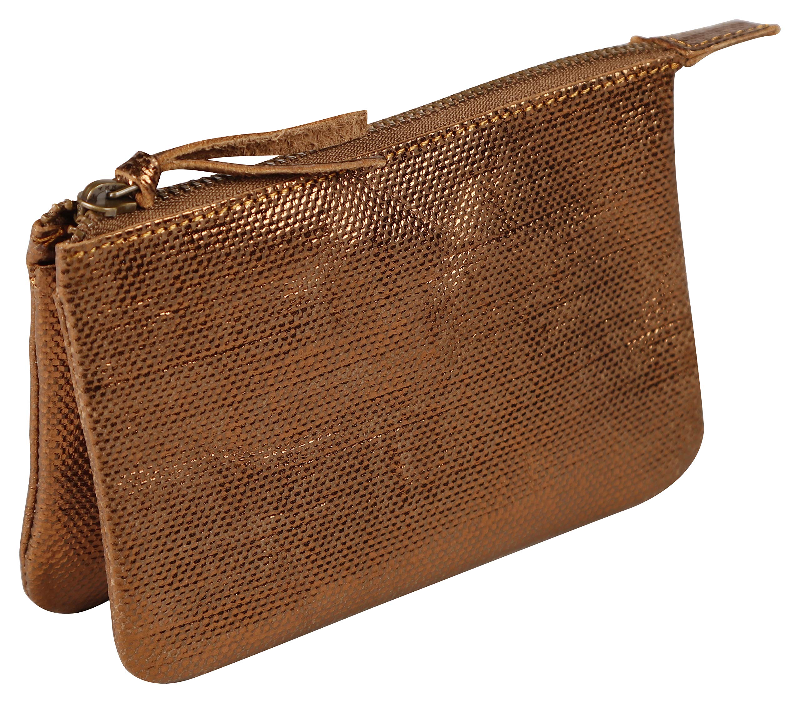 Clairefontaine 410045C - One Kleo-Pathra Genuine Lambskin Leather Wallet - 2 Compartments + Zipper - Dimensions: 13x9 cm, Bronze Colour - Multi-Functional