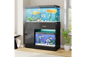 kepptory Heavy-Duty 40 Gallon Aquarium Stand, Modern Dual Tank Cabinet with Hidden Cord Organizer & 550lbs Capacity, 30-50 Gallon Fish Tank Stand, Waterproof and Adjustable Shelf, Black
