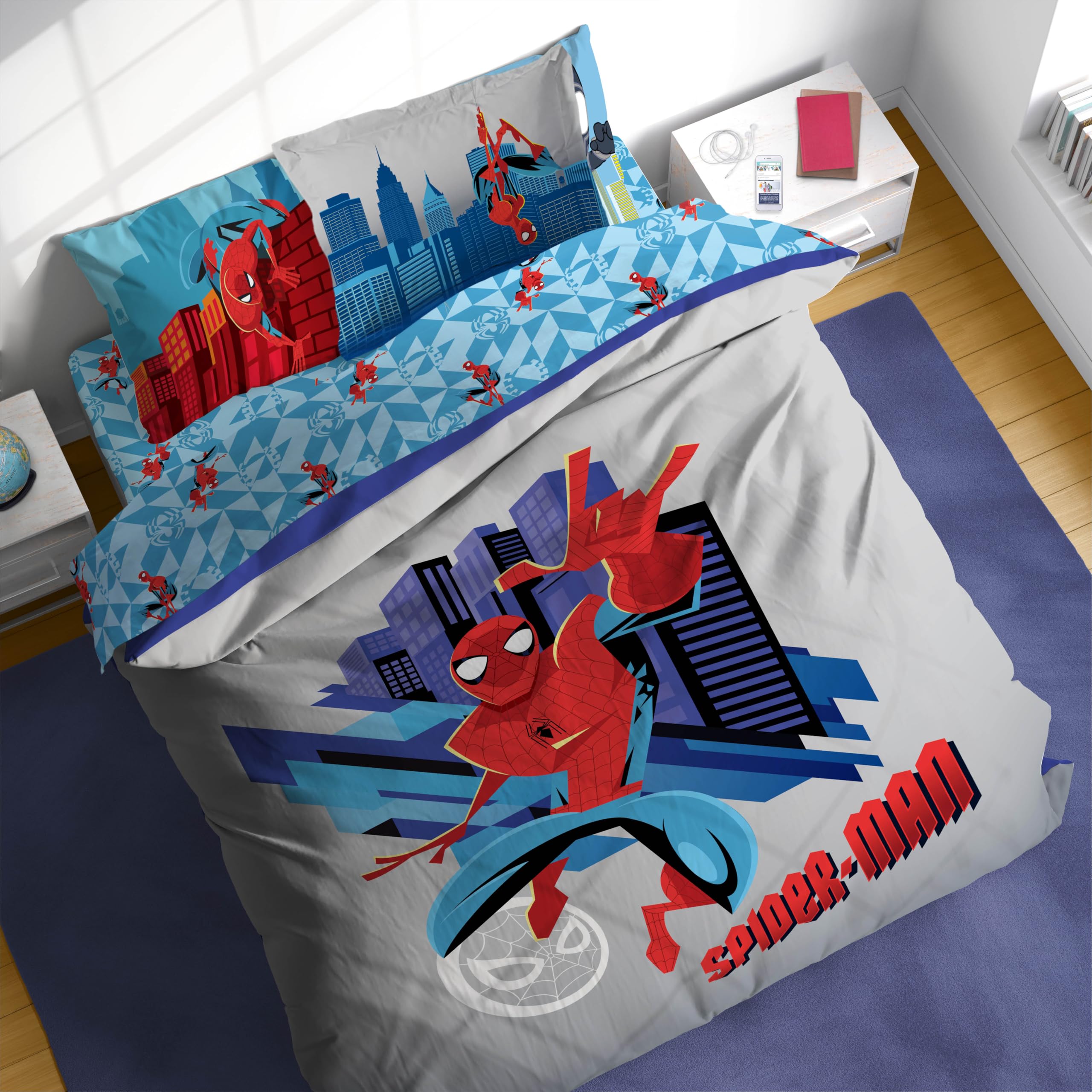 Sunny Side Up Kids Comforter Set Includes Sheets and Pillow Covers - Soft and Cozy Bed Set for Stylish Room Decor, Gray - Spiderman, 7 Piece Full Bedding Image