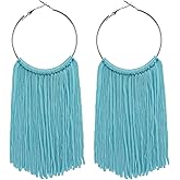 Coiris Boho Tassel Earrings for Women Bohemian Hoop Drop Tassels Western Earrings Dangle Country Earrings Summer Beach Long Tassels Earrings for Women
